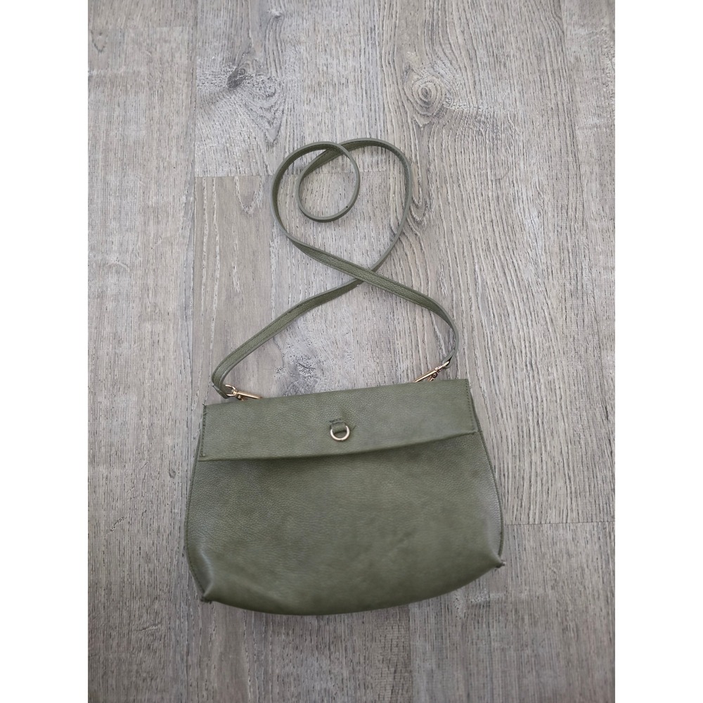 Anthropologie Olive Green Textured Crossbody Bag Flap‎ Closure Gold Hardware
